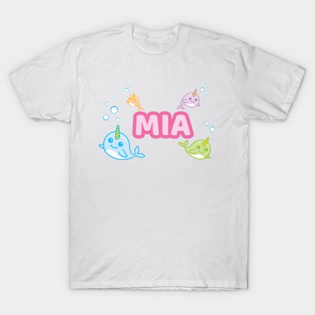 Personalised 'Mia' Narwhal (Sea Unicorn) Design T-Shirt by LTFRstudio